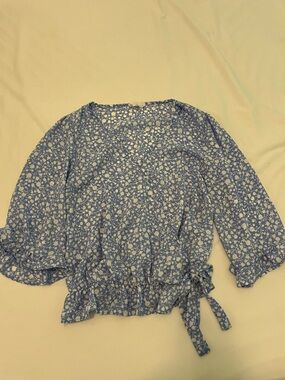 Sienna Sky Blue Floral Tie-Front Blouse